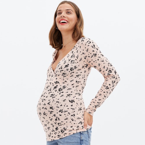 Maternity Pale Pink Ditsy Floral Wrap Nursing Top