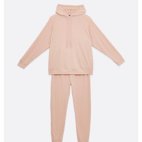 Maternity Pale Pink Ribbed Hoodie and Jogger Set