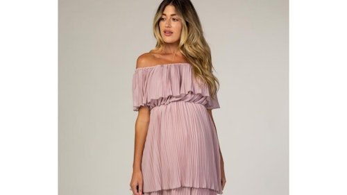 Pink Blush ruffle maternity maxi dress