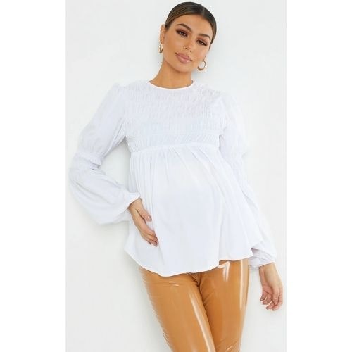 Maternity White Shirred Detail Blouse
