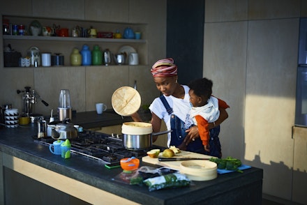 mum cooking with baby