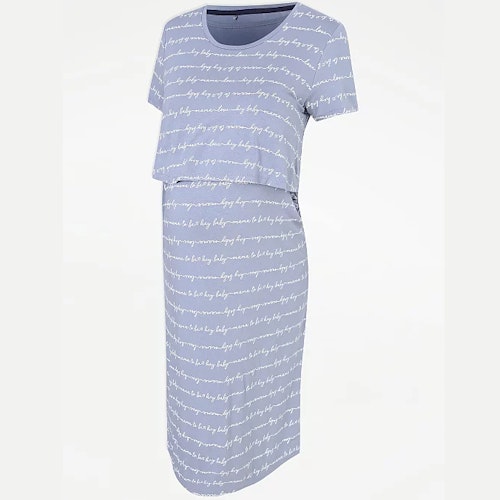 Maternity Nursing Blue Mama to Be Slogan Detail Nightdress