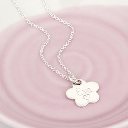 Girlu2019s Personalised Sterling Silver Flower Necklace
