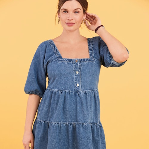 Blue Maternity Denim Tier Mini Dress