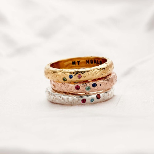 Personalised Textured Confetti Birthstone Ring