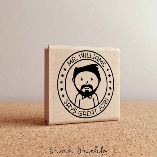 Pink Pueblo Personalized Male Teacher Rubber Stamp