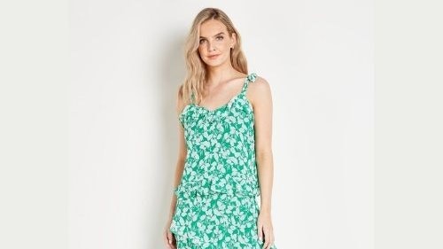 Petite Green Ditsy Floral Cami and Skirt