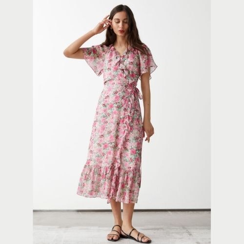 Ruffled Midi Wrap Dress
