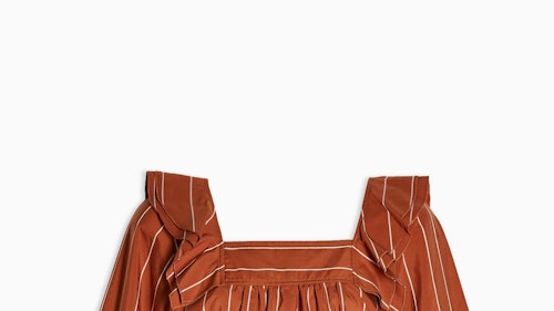 Rust stripe ruffle blouse