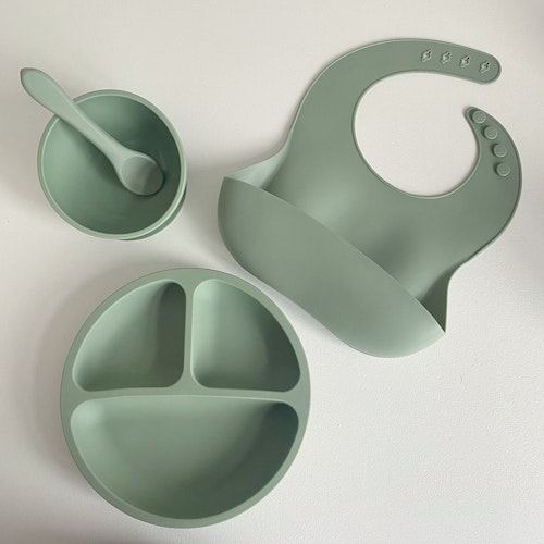 4 piece sage silicone baby weaning set