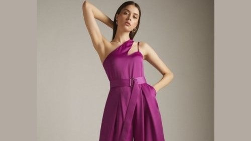 Satin Tailored One Shoulder Wide Jumpsuit