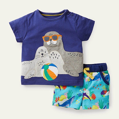 Appliqueu0026#039; Short Set - Aqua Blue Under The Sea