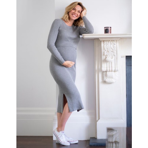 Seraphine grey ribbed maternity and nursing dress