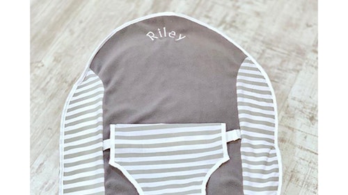 Personalised Grey Fleece And Grey Stripe Baby Bean Bag