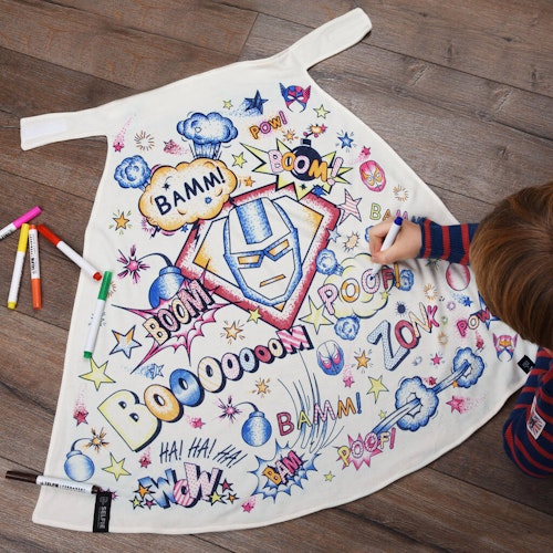 Personalised Superhero Colour In Cape With Fabric Pens