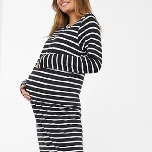 ASOS DESIGN Maternity long sleeve t-shirt midi dress in black and white stripe
