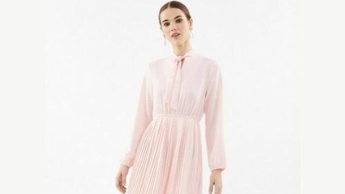 Tie Neck Pleat Shirt Dress
