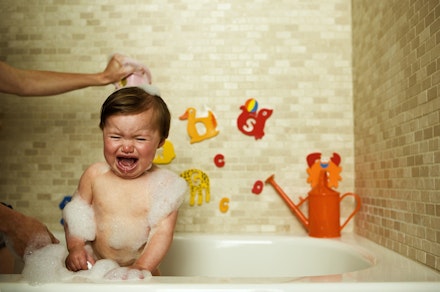 toddler crying in bathtub