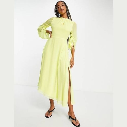 Tosphop long sleeve open back midi in yellow