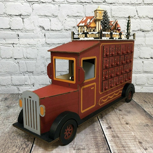 Wooden Truck Advent Calendar With LED Lights