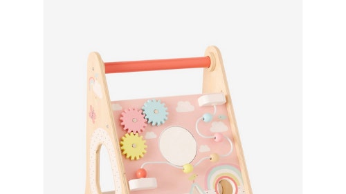 Vertbaudet Wooden Walker with Brakes - light pink