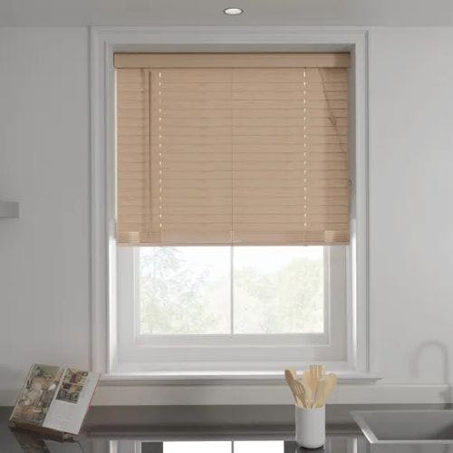 The Best Blinds For Dressing Your Kitchen Windows Advice A Modern   Oak Effect 50mm Slats Venetian Blind 