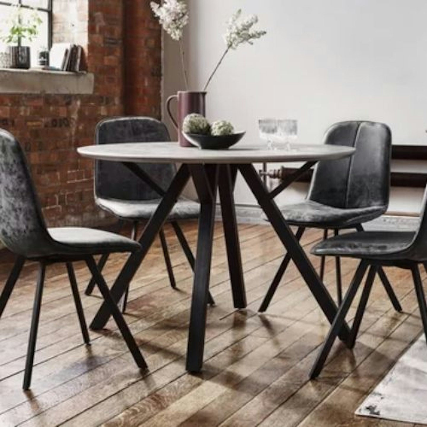 Diego Round Dining Table and 4 Dining Chairs