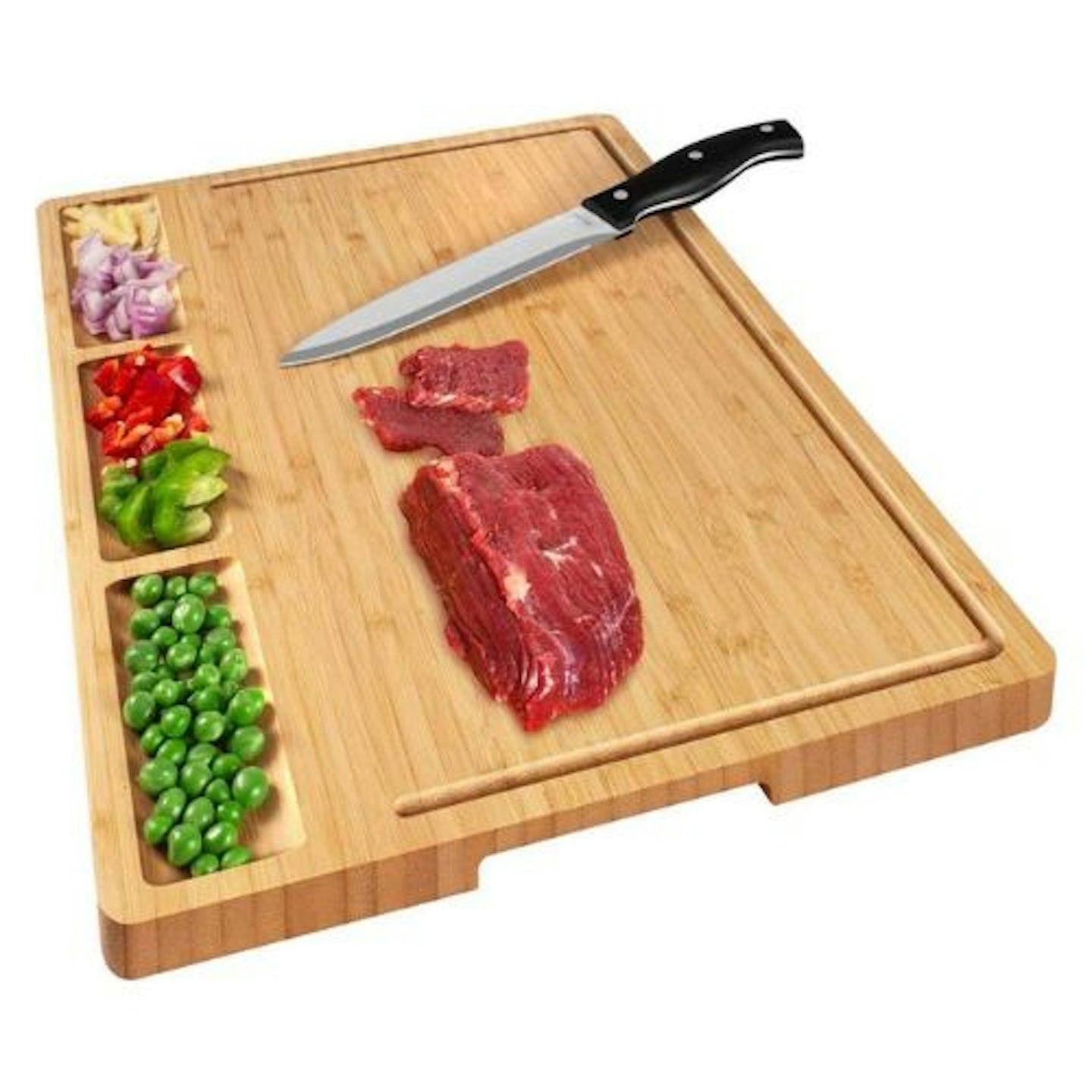 Niuxx, Bamboo Chopping Board with Juice Groove and Three Compartments