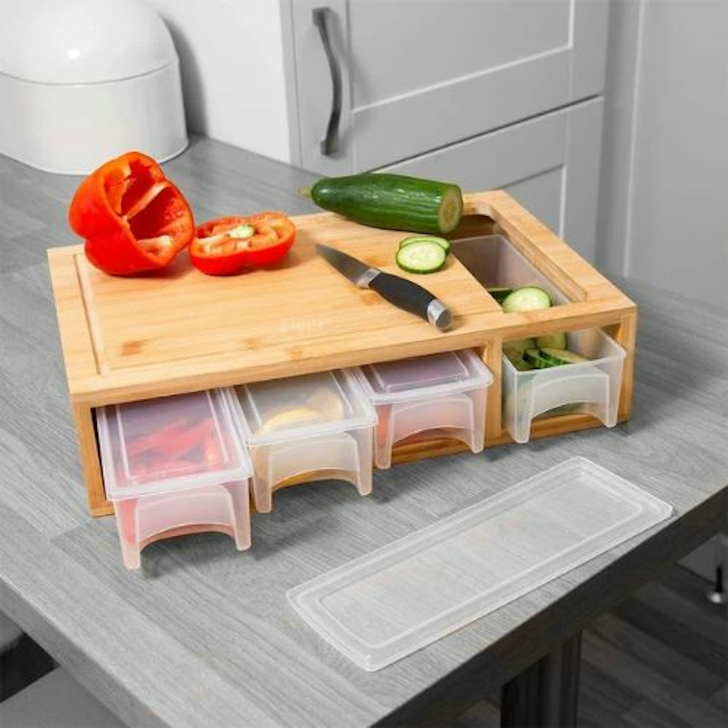 Madlin Bamboo Wood Chopping Board with Plastic Compartments