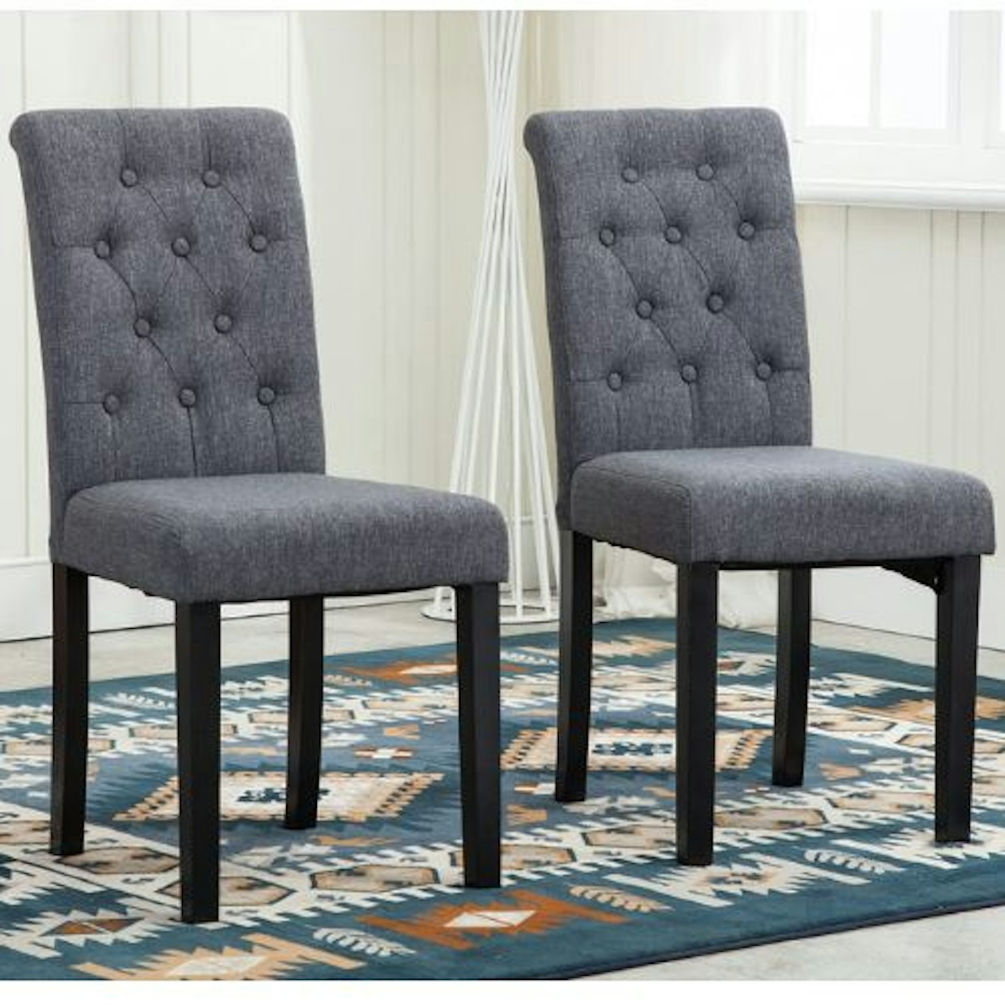 Set of 2 Lined Fabric Dining Chairs With Solid Wooden Legs