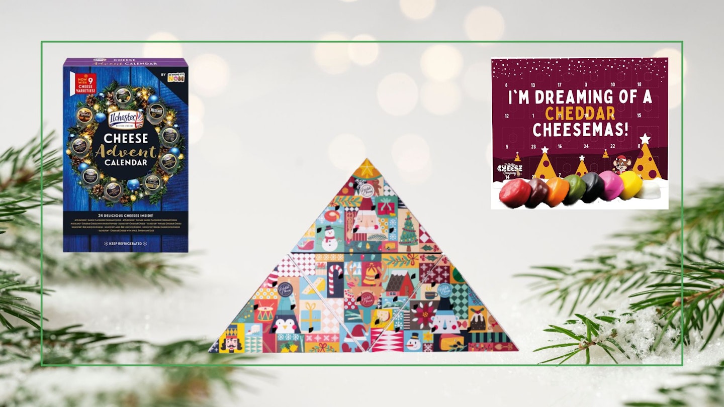 Cheese Advent Calendars on Christmas Background