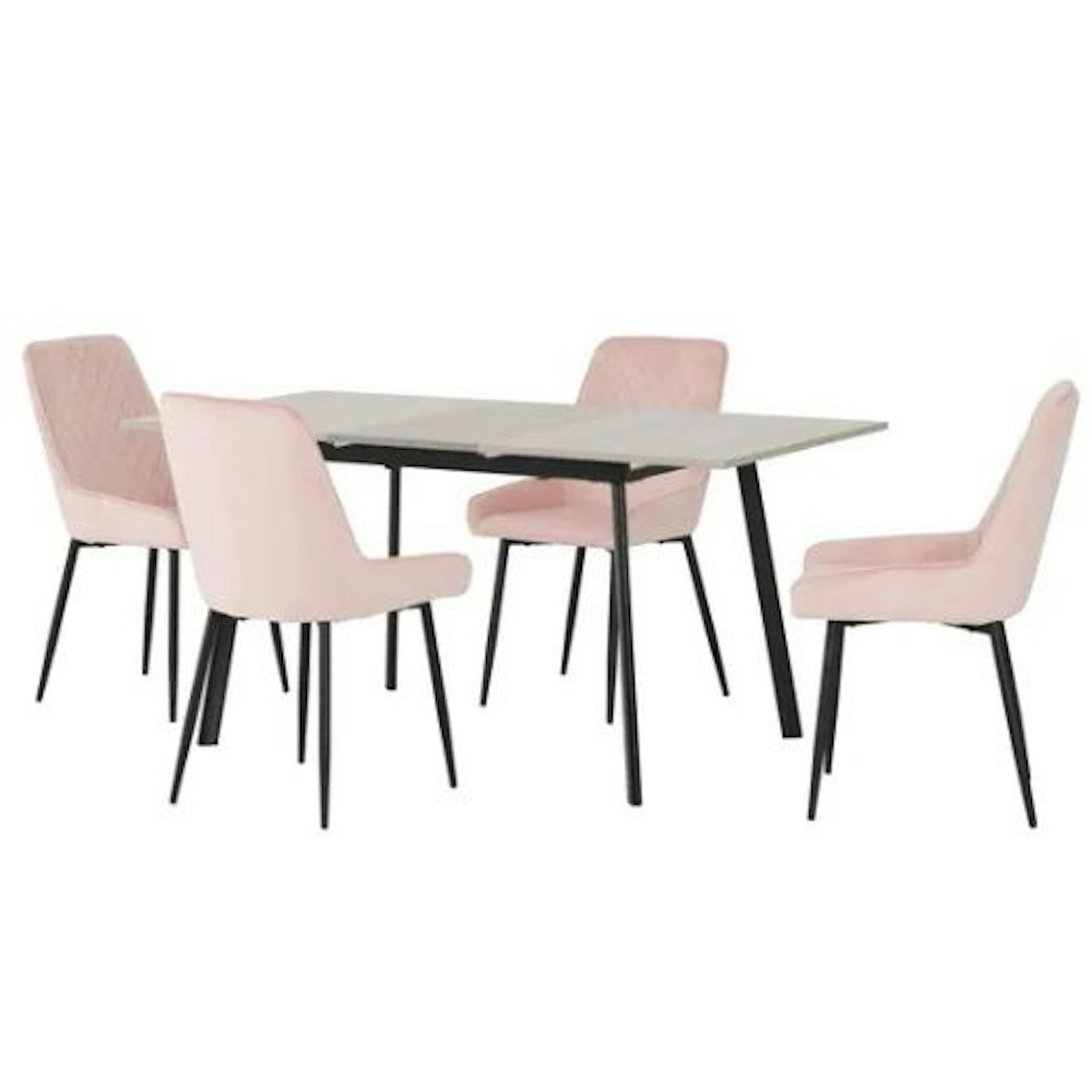 Avery Grey Oak Effect Extendable Dining Table with Pink Dining Chairs