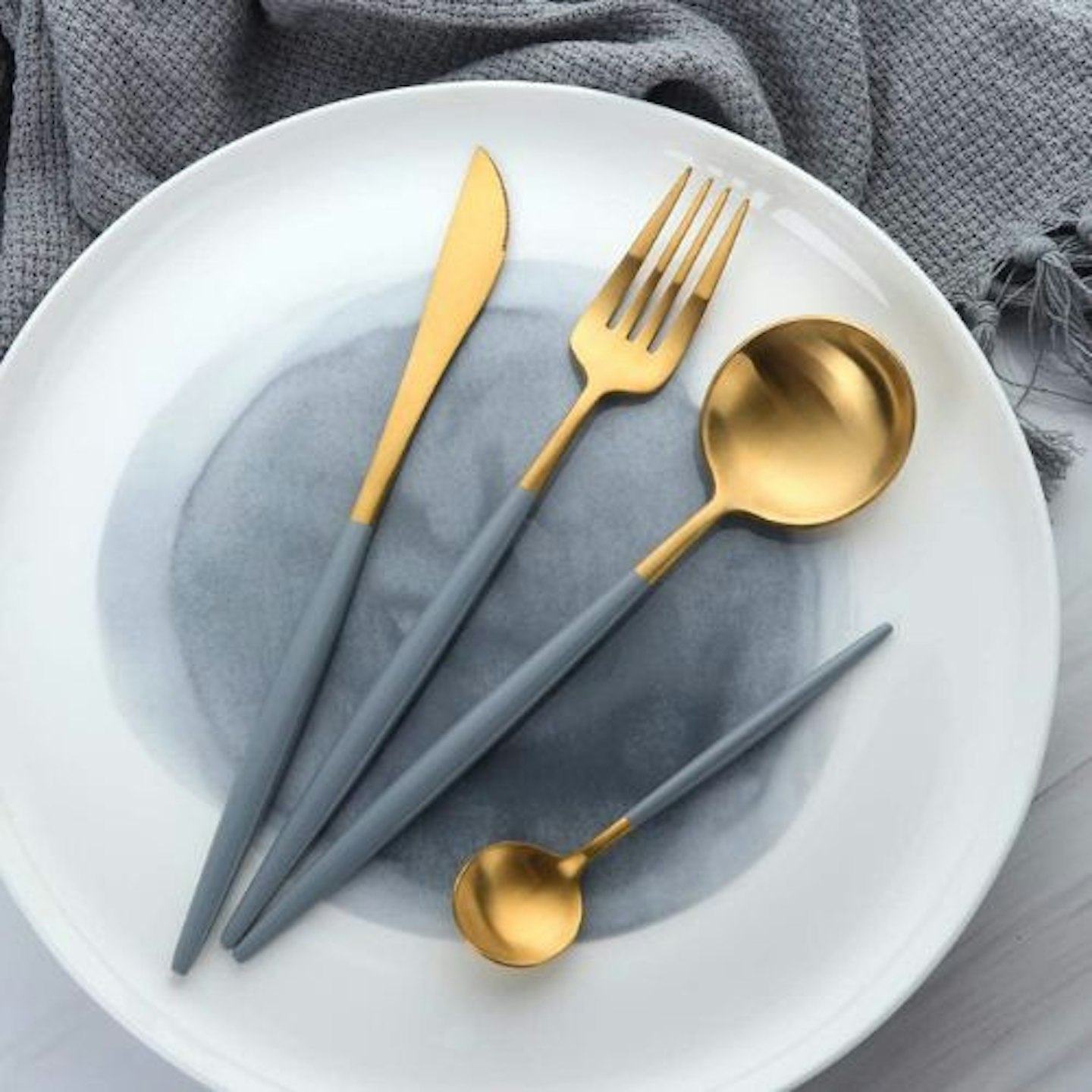 Buyer Star 4 Piece Luxury Gold Cutlery Set with Gray Handle