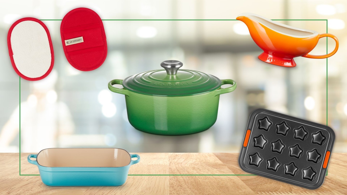 Le Creuset Cookware Essentials Over a Background
