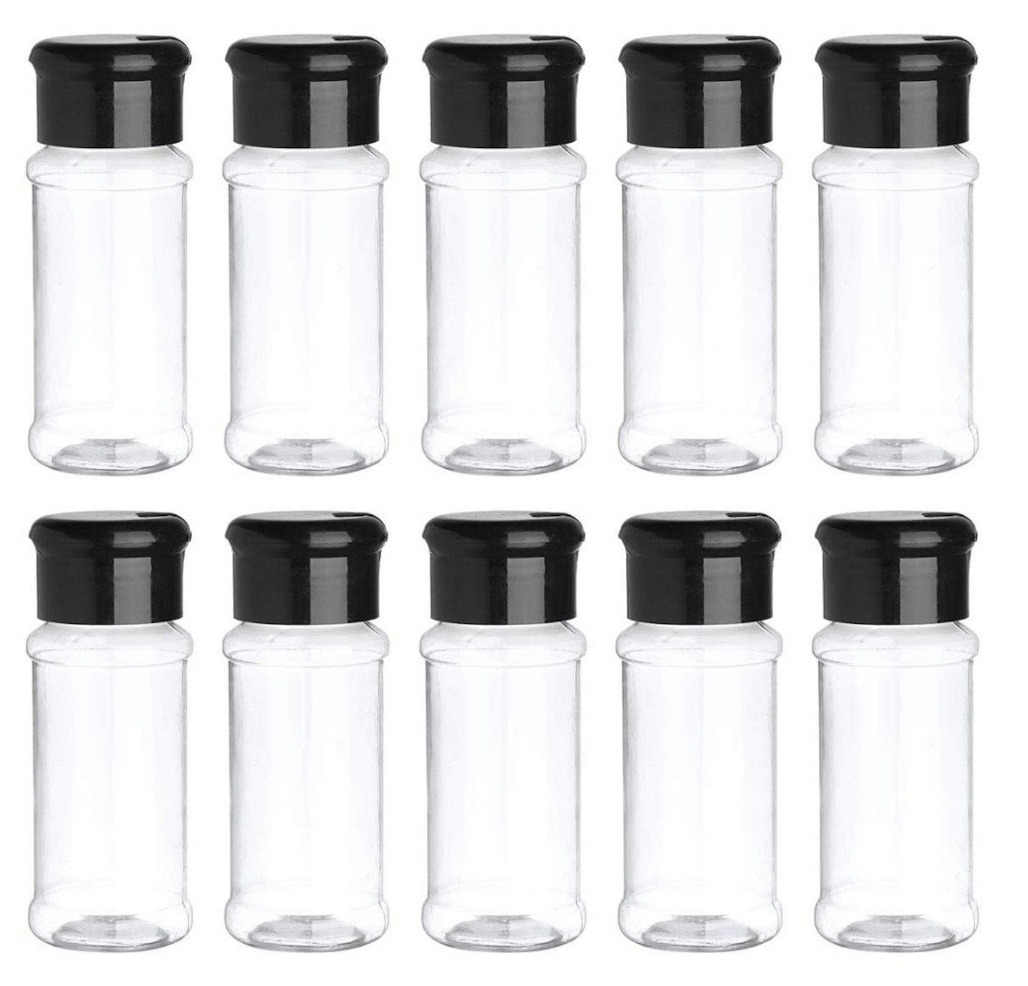 Aislor 10 Pack 100ml Plastic Spice Jars Bottles Containers with Black Cap