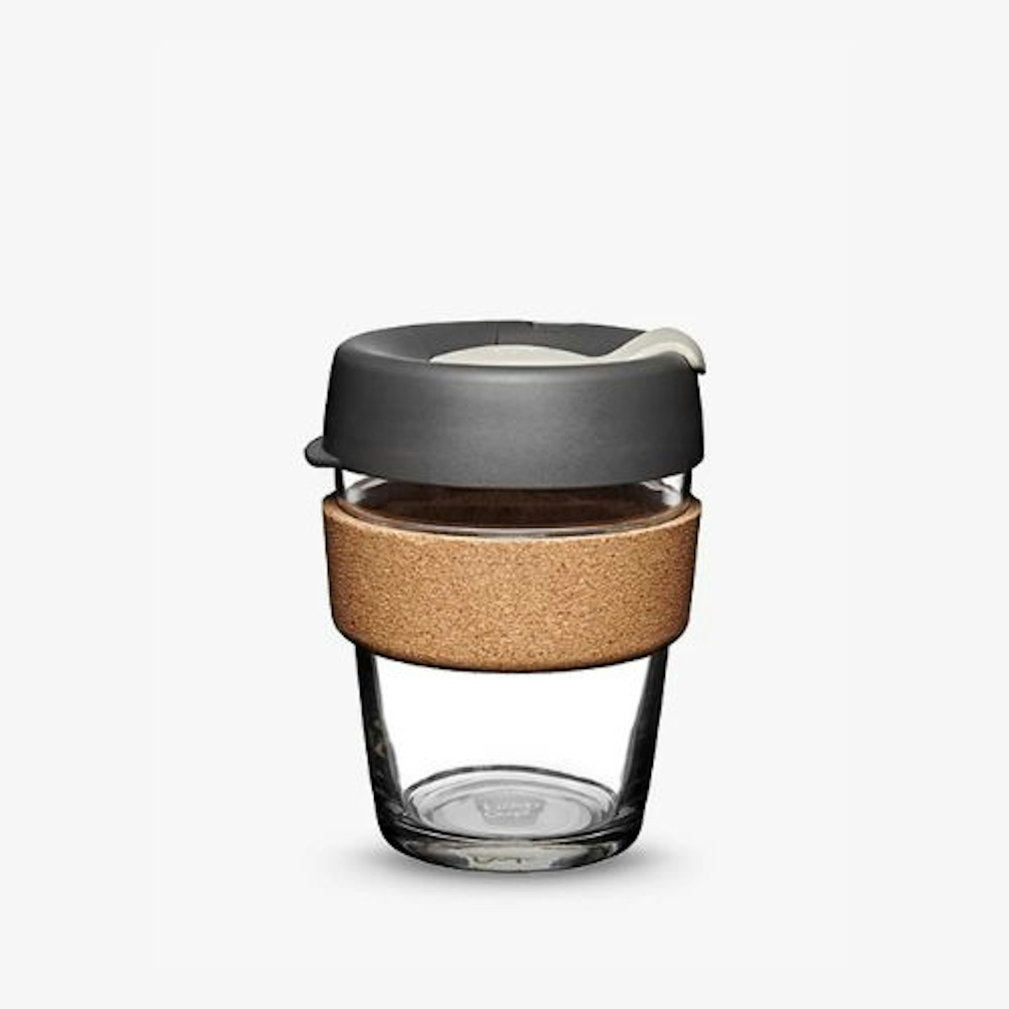 KeepCup Cork Brew Reusable 12oz Glass Coffee Cup/Travel Mug, 340ml, Clear/Grey