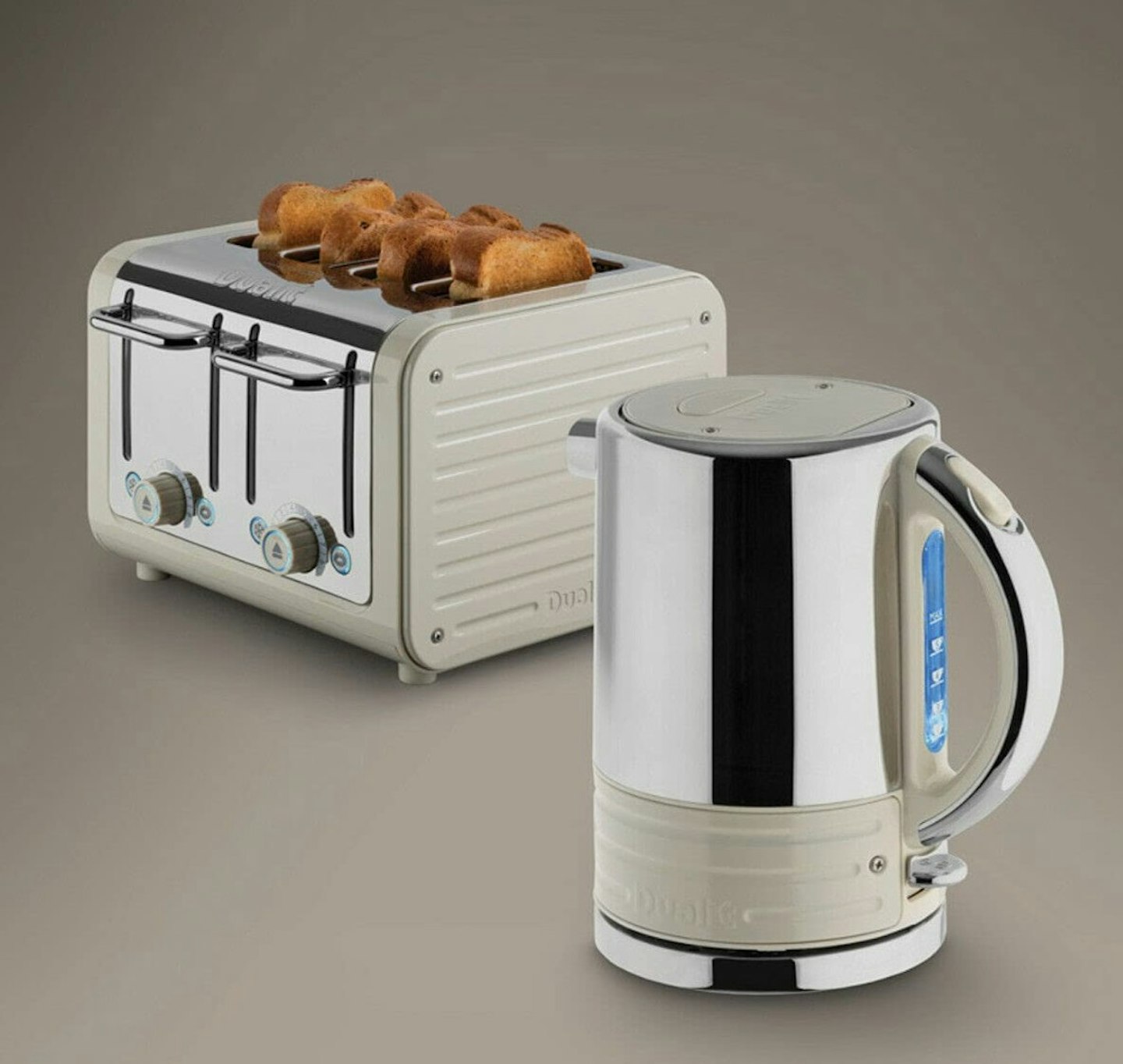  Dualit Architect Stainless Steel Kettle & 4 Slice Toaster Set Oyster White