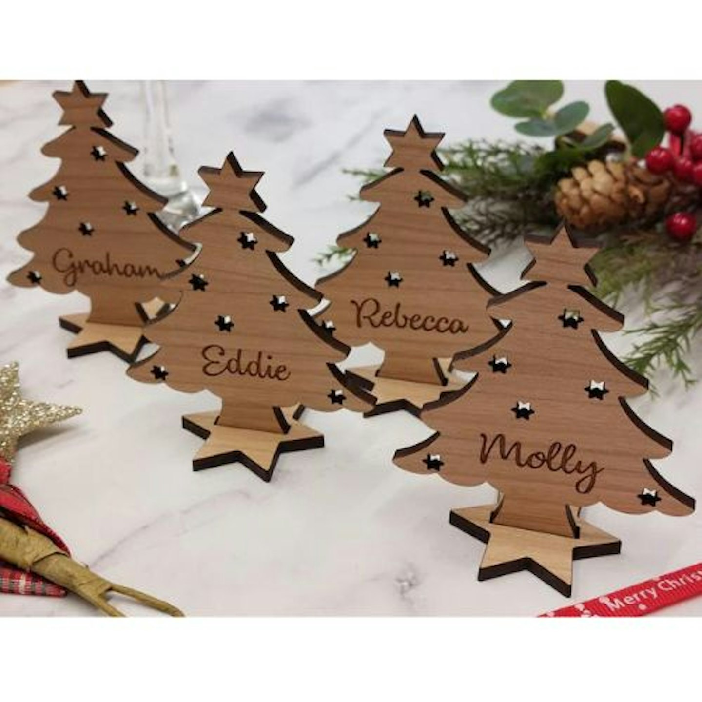 Personalised Wooden Christmas Name Place Setting