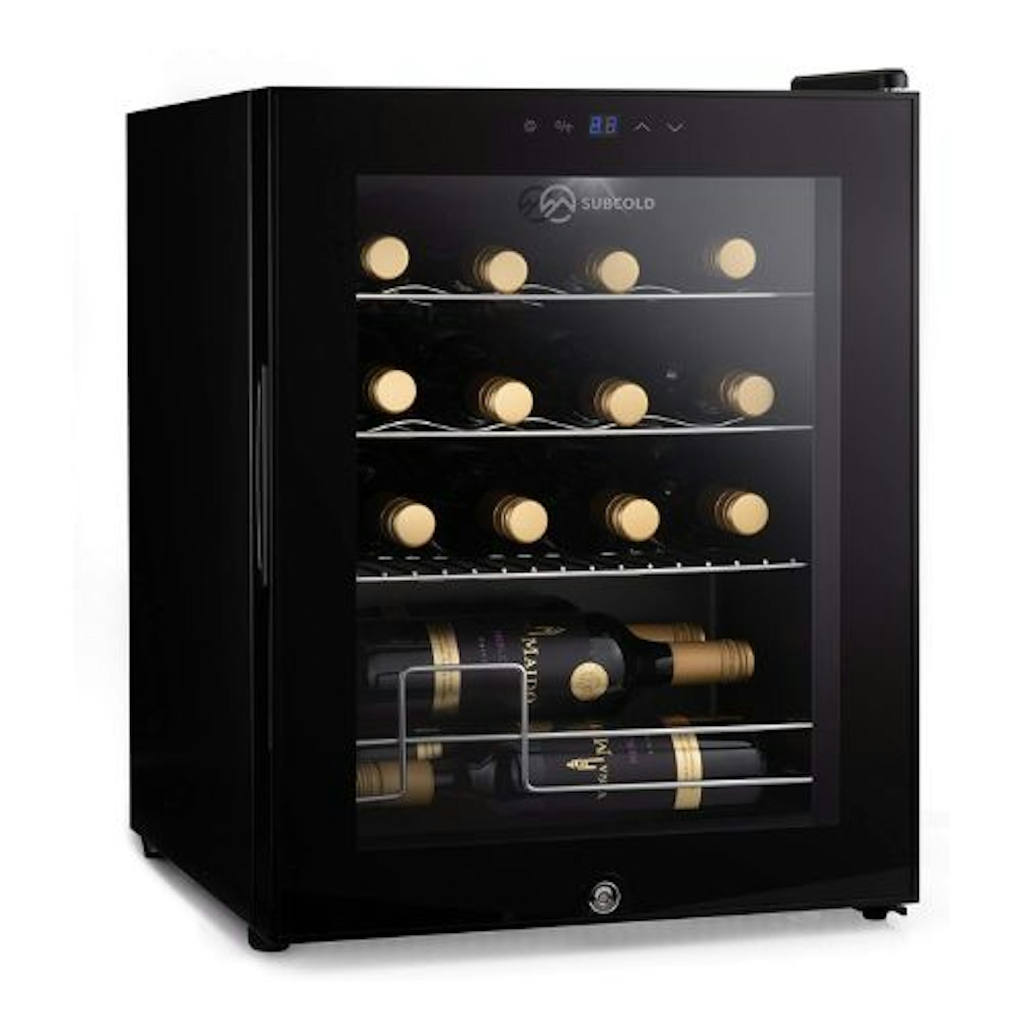 Subcold Viva16 LED – Table-Top Wine Fridge Black | 3-18°C | Wine Cooler | LED + Lock & Key | Glass Door Drinks Cellar | Single-Zone (16 Bottle)
