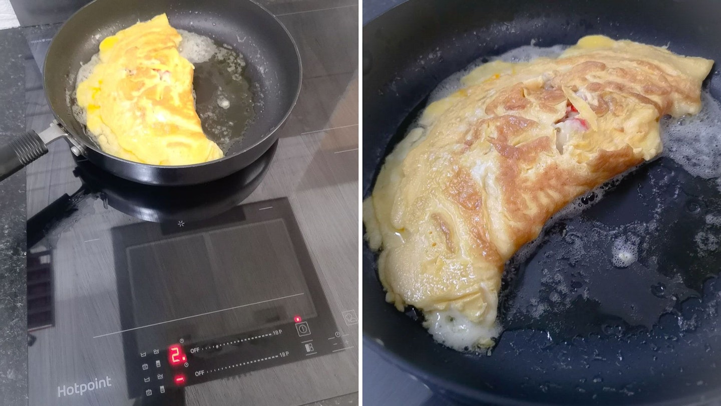 Frying an omelette on the Hotpoint induction hob