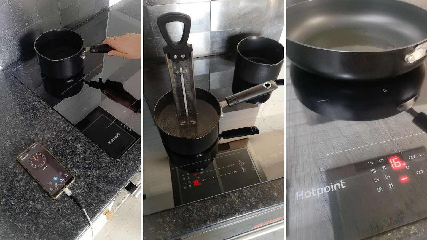 A variety of temperature and timer tests on the Hotpoint induction hob