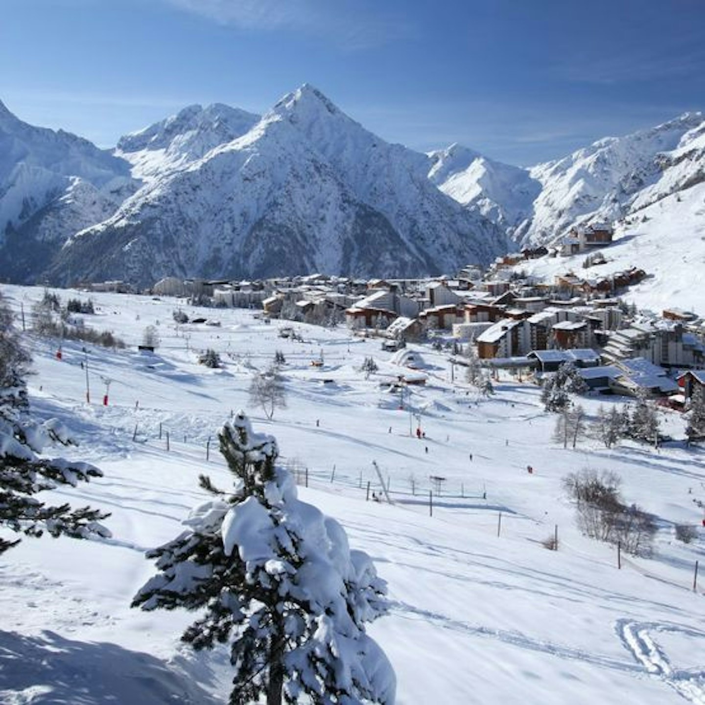 A snowy mountain scene