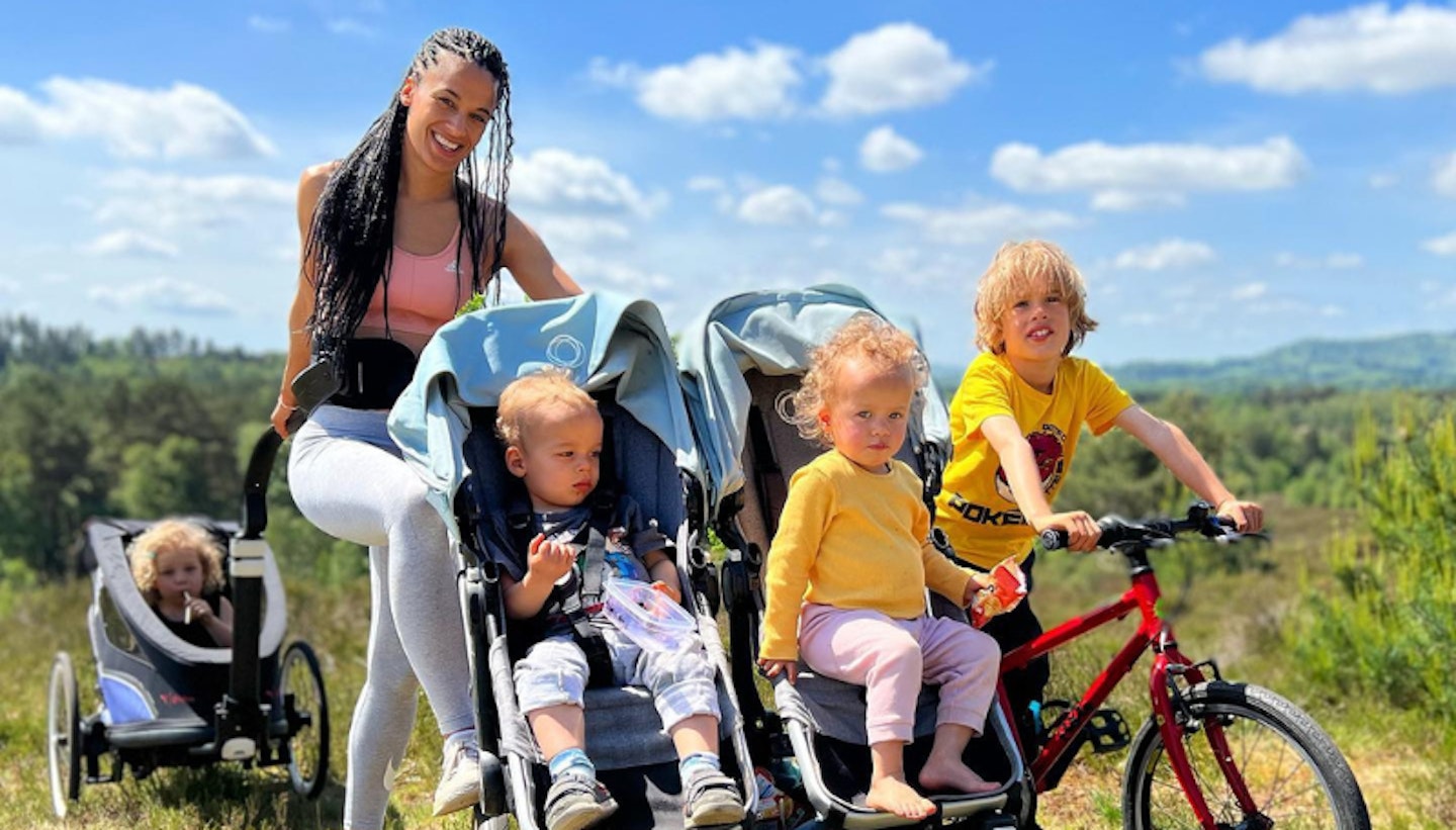 Shakira fitness expert and mum of four in park with her kids