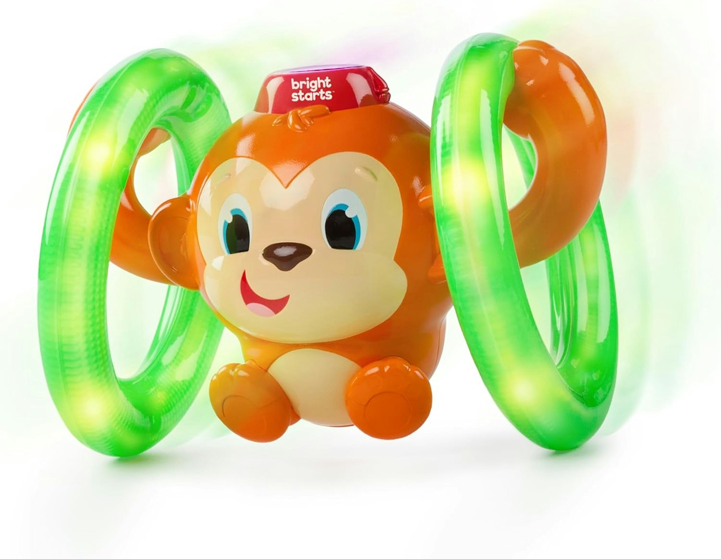 A brown rolling rumbling moving monkey toy for one year olds