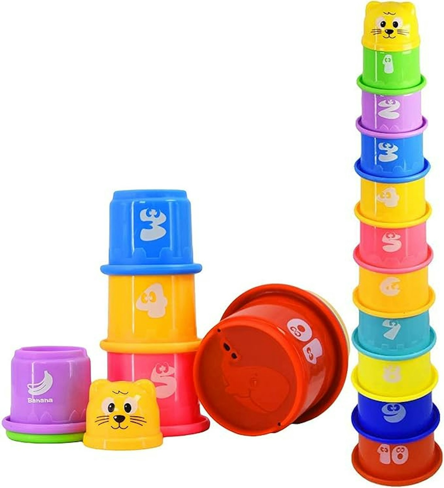 An image of colourful stacking toy cups for babies and one year olds to play with 