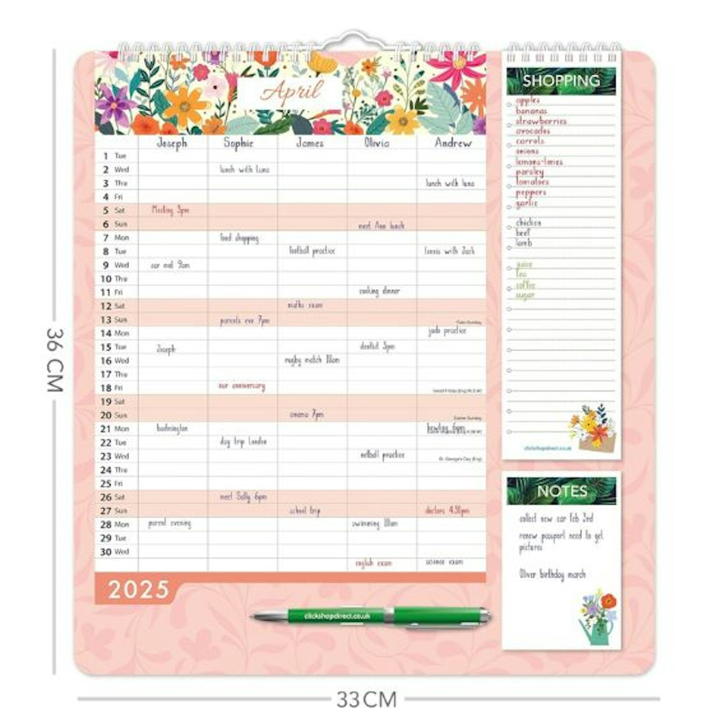 Star Online 2025 Calendar Family Home Organiser Year Planner with 5 Column Layout Gift Floral & Leaf Design - Purple Flower