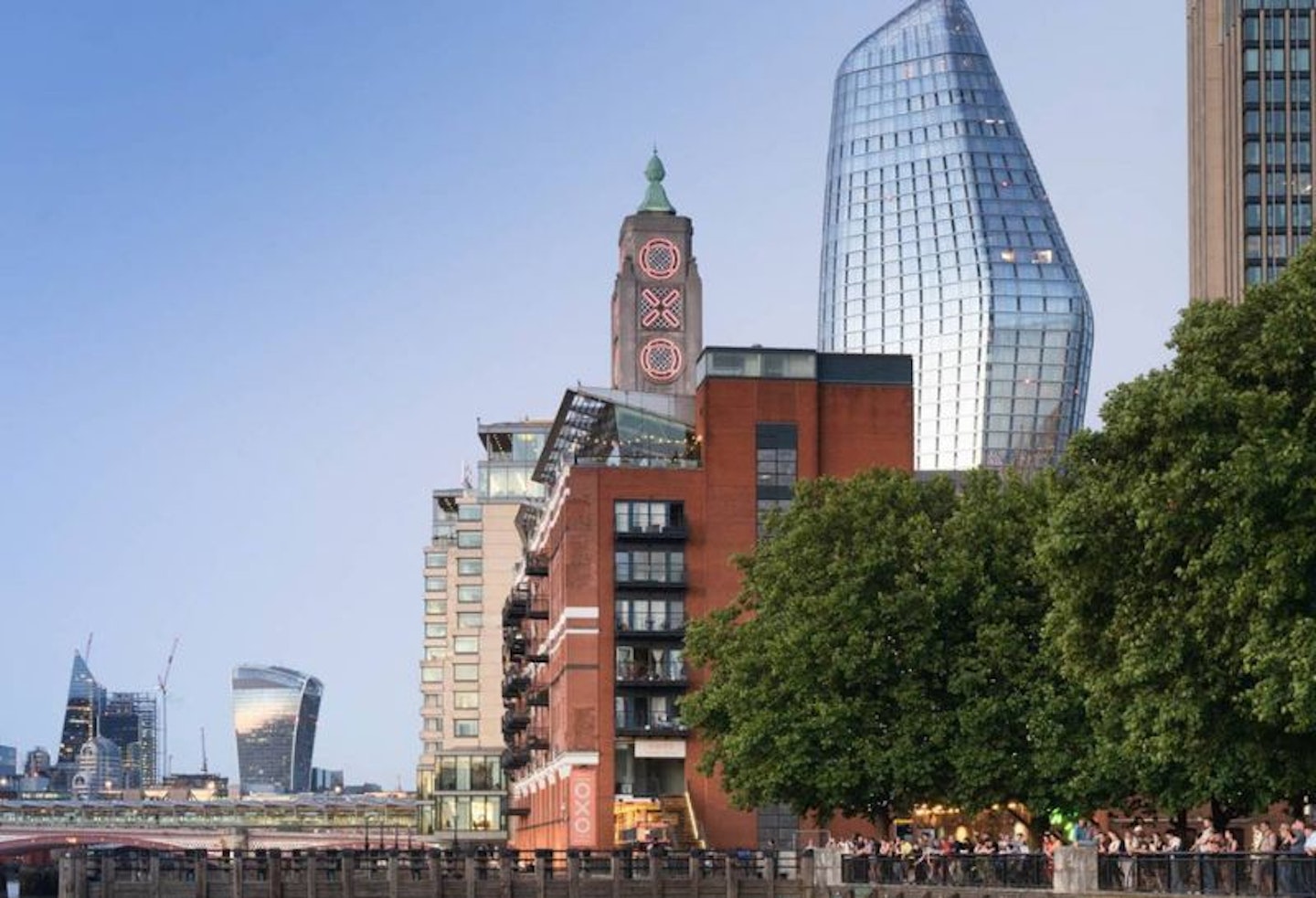 London skyline with the Oxo tower and a large skyscraper behind