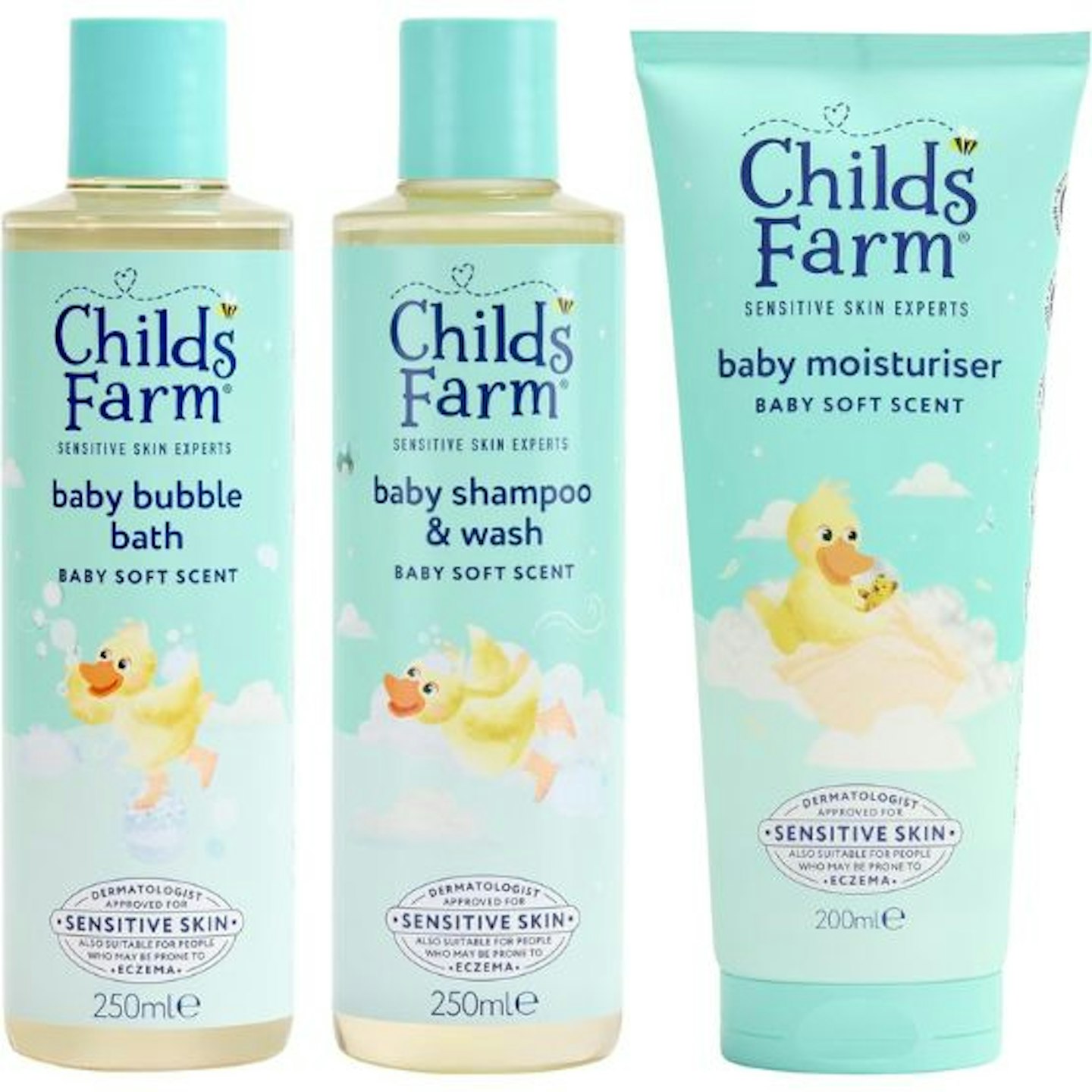 Childs Farm Baby Regime Bundle | Bubble Bath (250ml), Shampoo & Body Wash (250ml) and Body Moisturiser (200ml)