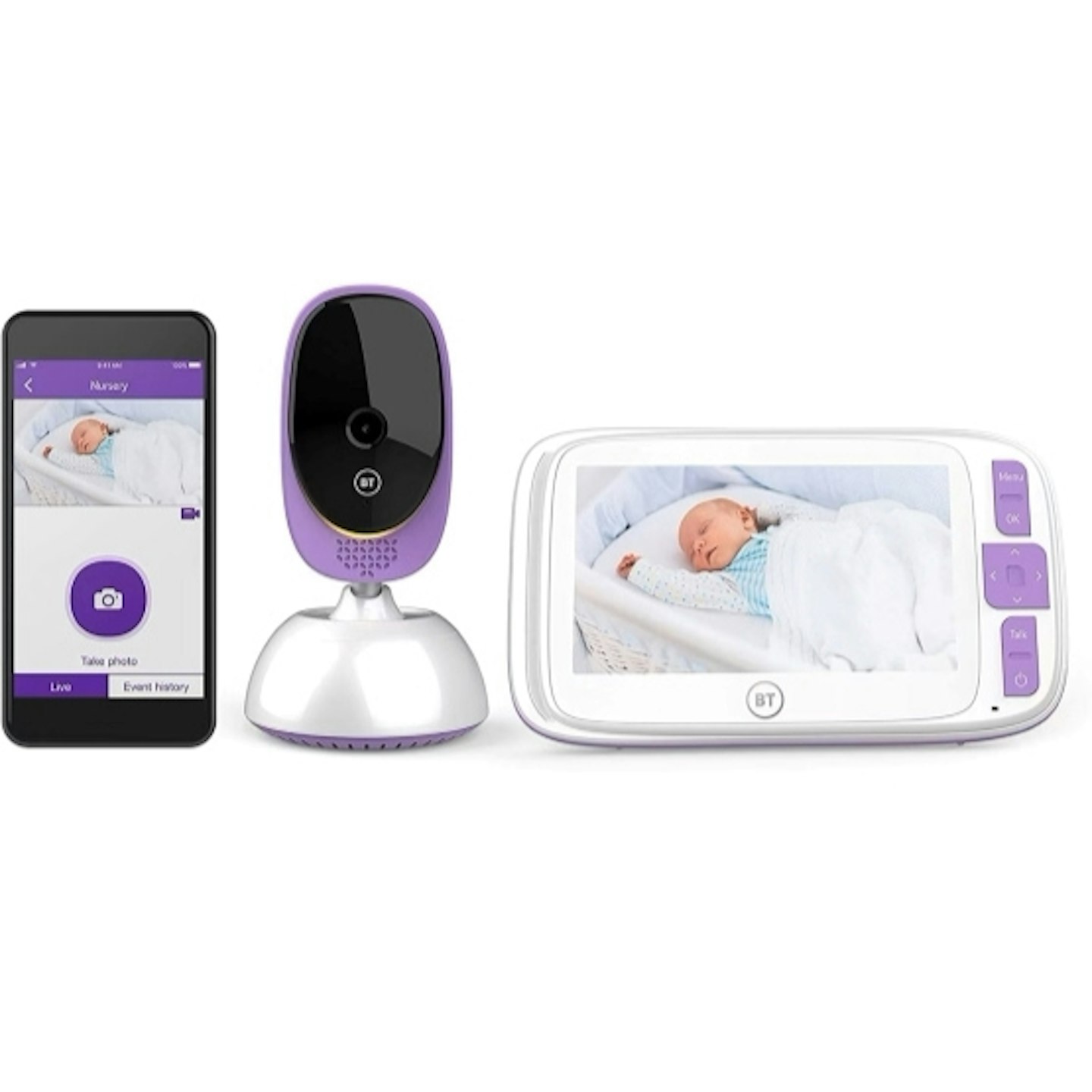 BT Smart Video Baby Monitor with 5-inch screen and smartphone with app