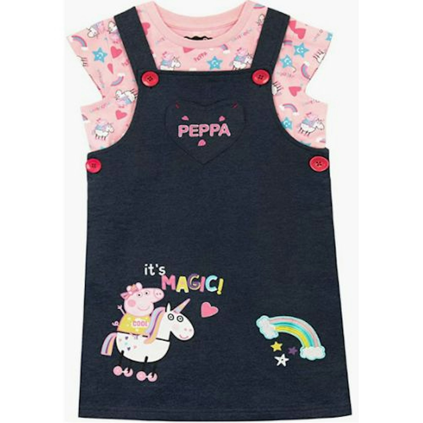 Peppa Pig Girls Unicorn Pinafore Dress and T-Shirt
